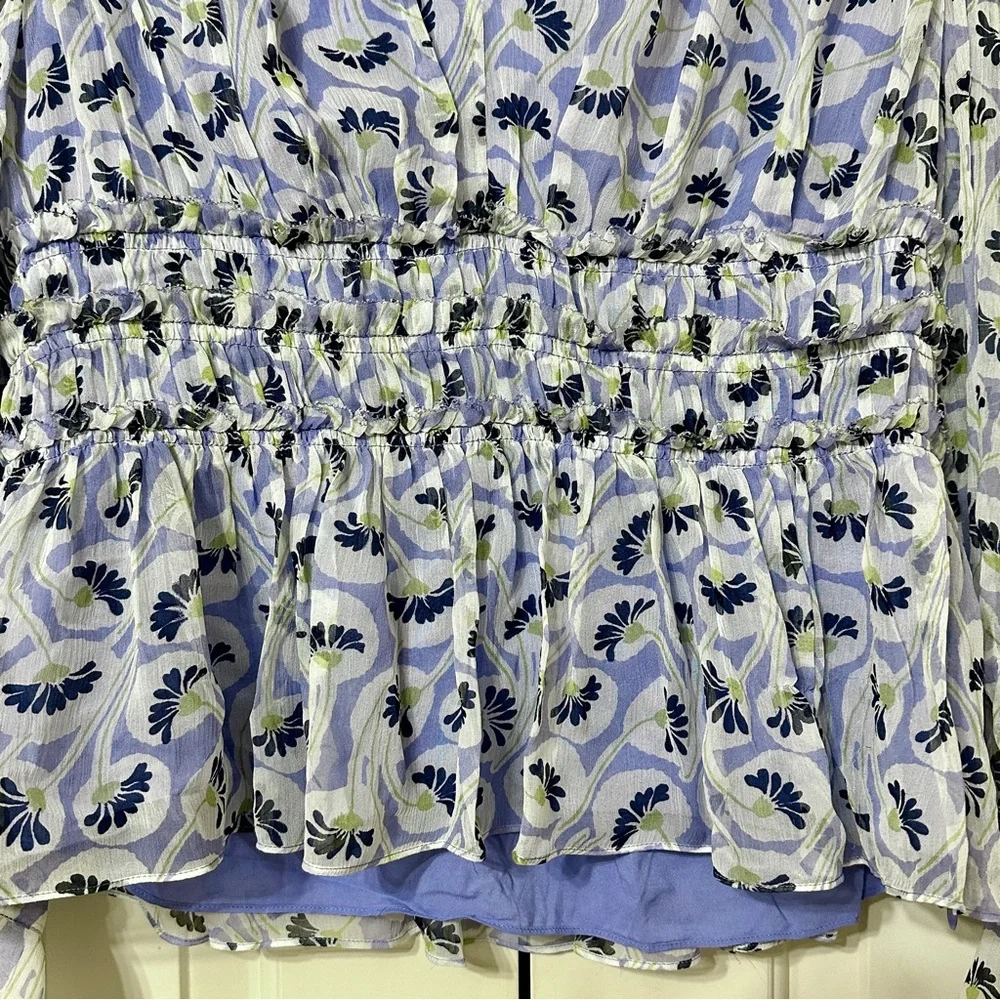 NWT Rebecca Taylor Deco Floral Print Silk Blouse Fleur Aster Ruffle Peplum Sz 8 - Picture 6 of 13